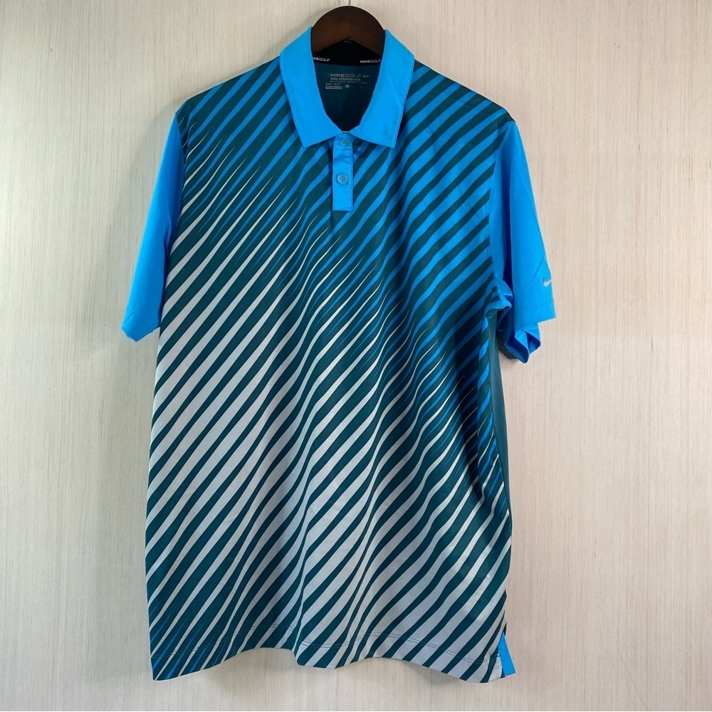 Nike Golf Men’s Tour Performance Dri-Fit Short Sleeve Blue Striped Polo Large